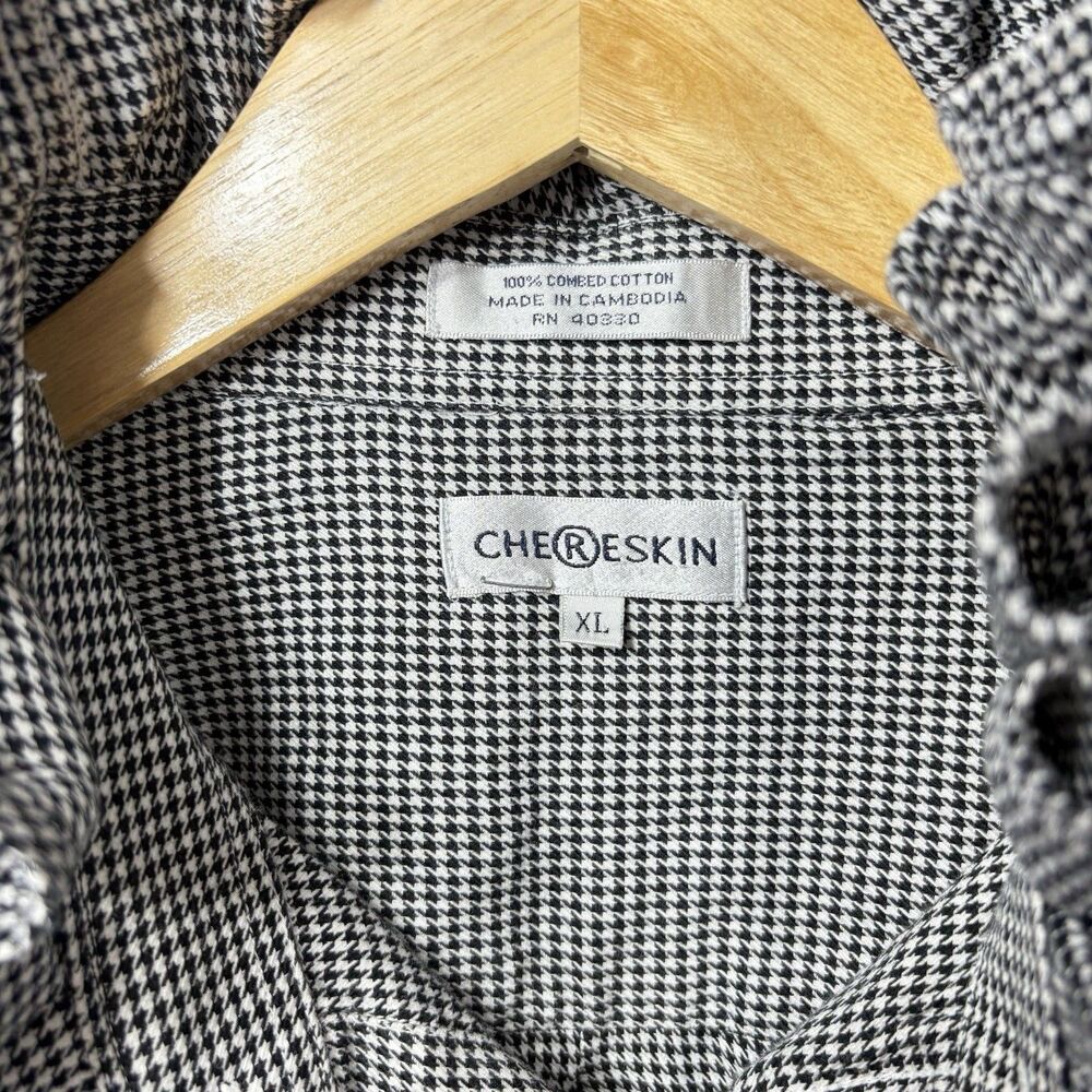 Ruffle Collar Button up Blouse Reworked Upcycle Houndstooth Check XL or XXL Wmns - Picture 4 of 7